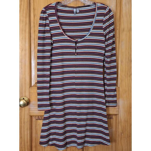 ASOS DESIGN Dress Women's 8 Striped Henley Ribbed Mini Y2K Style Lightweight - Picture 1 of 8